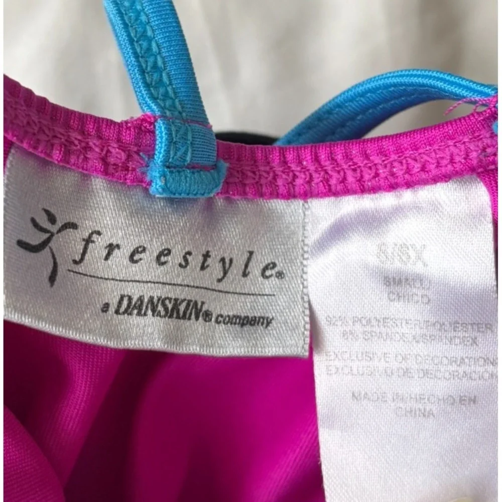 Danskin Freestyle Child Small Gymnastics‎ Leotard Black Pink Blue Rhinestone
